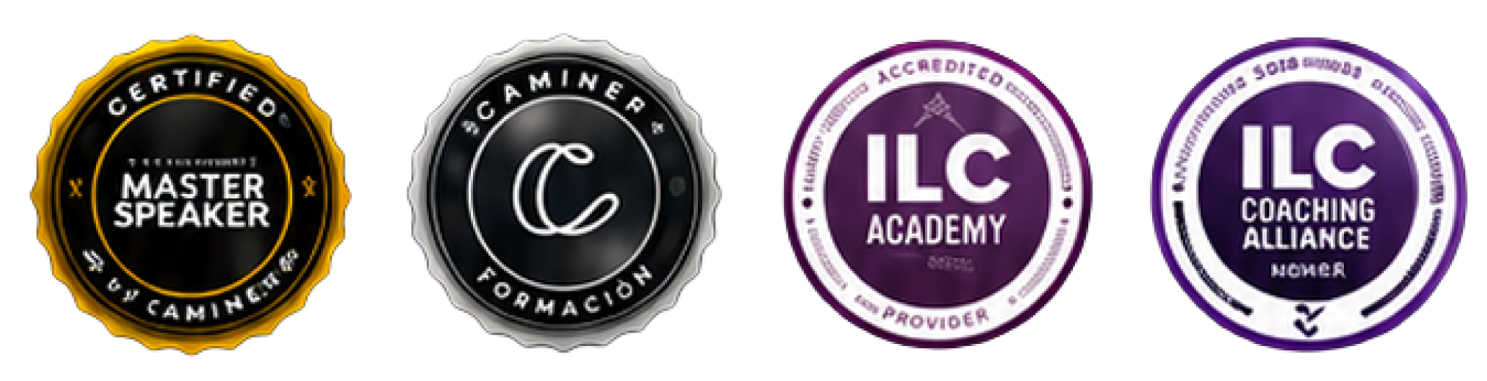 Sellos y certificaciones Caminer Academy: Master Speaker, Caminer Formación, ILC Academy, ILC Coaching Alliance